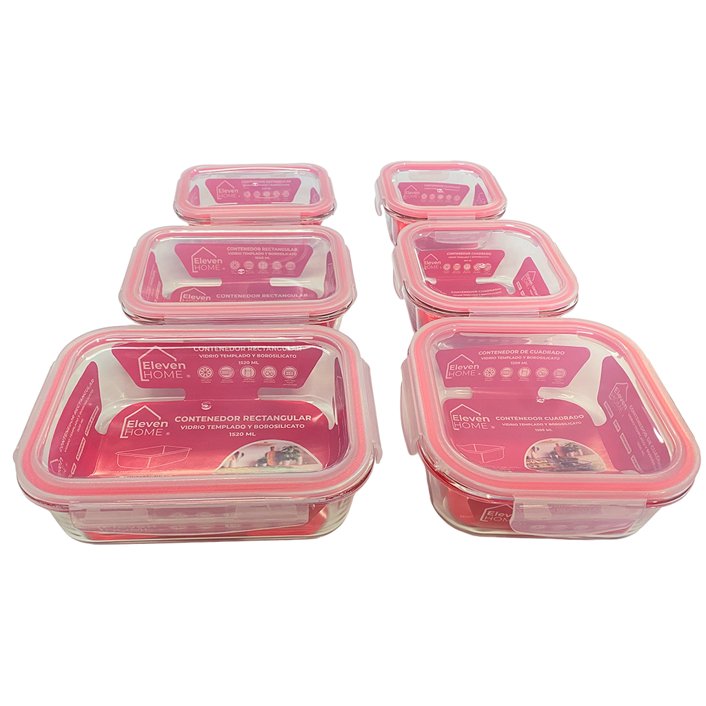 AB - Pack 6 Contenedores de Vidrio - Borosilicato
