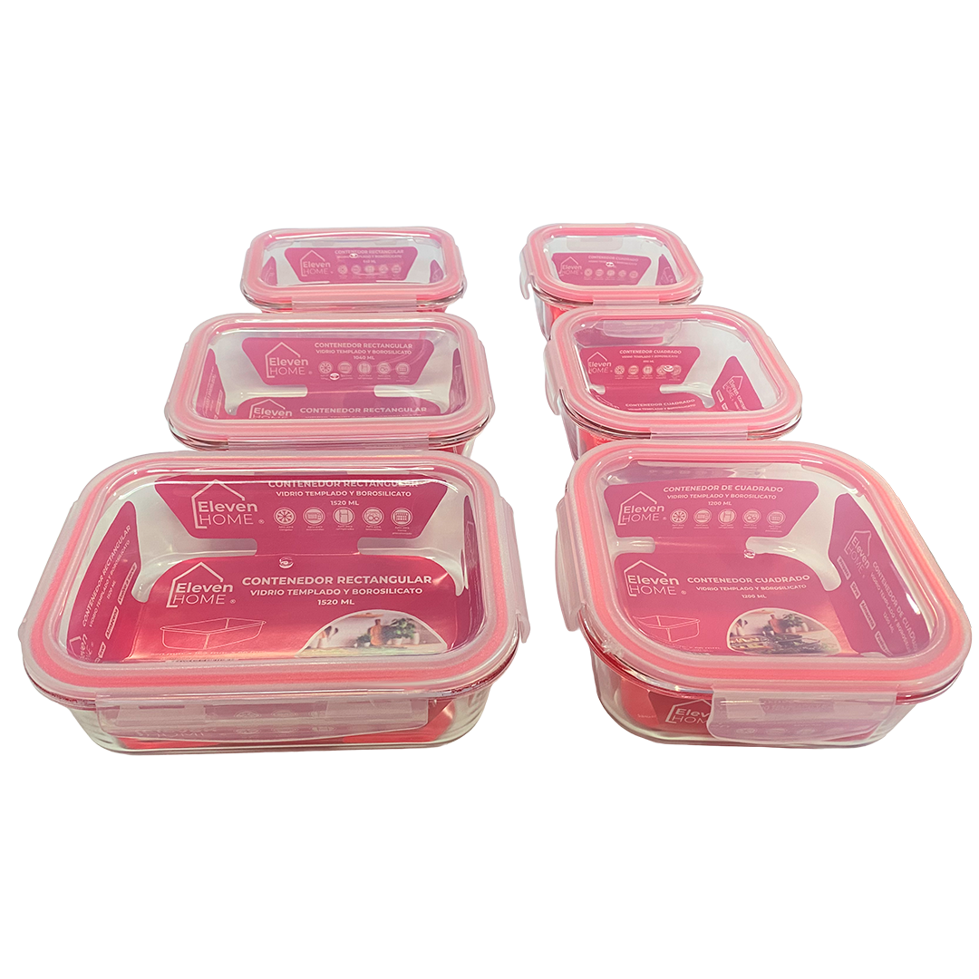 AB - Pack 6 Contenedores de Vidrio - Borosilicato